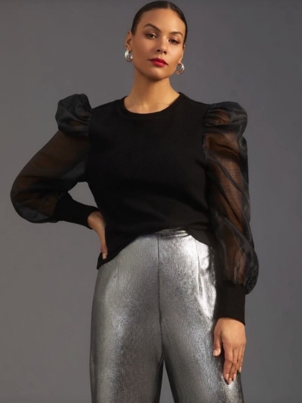 Dolan | Anthropologie Organza Puff Sleeve Top in Black | Size XS - Picture 11 of 11